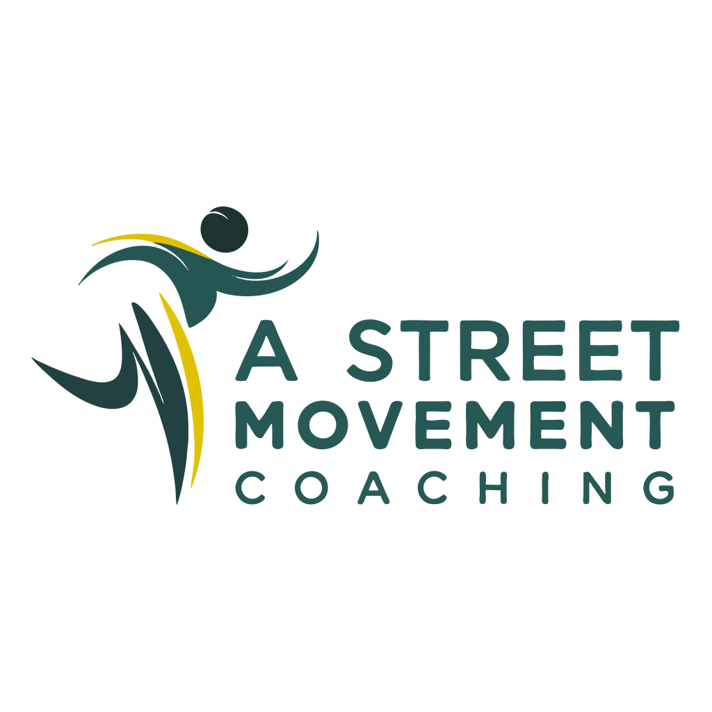 A Street movement coaching logo with abstract figure in motion
